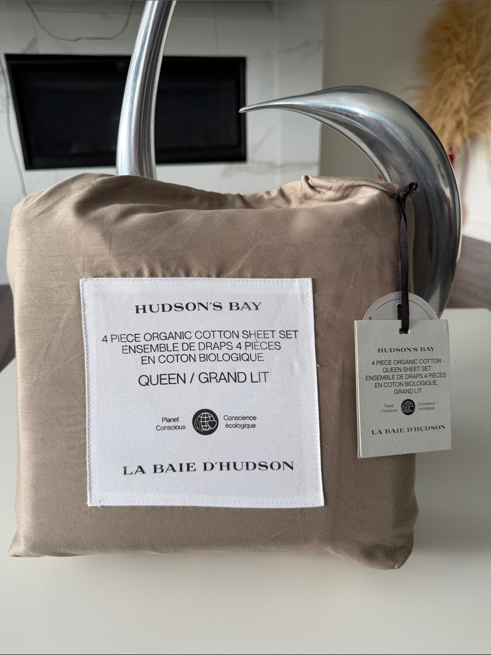Hudson’s Bay Queen 4-Piece Organic Cotton Sheet Set - Taupe